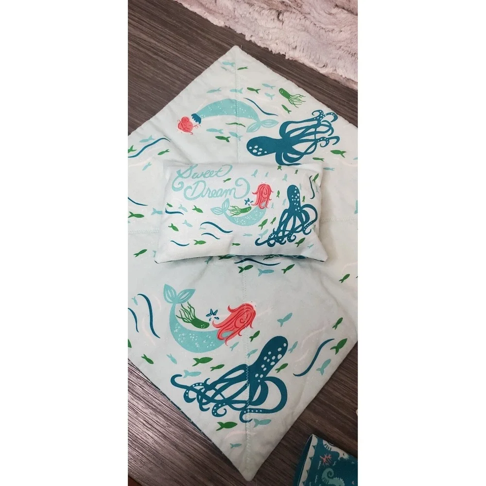 Mermaid Ocean Seahorse Plush Fabric Baby Doll‎ Blanket Pillow Set 11